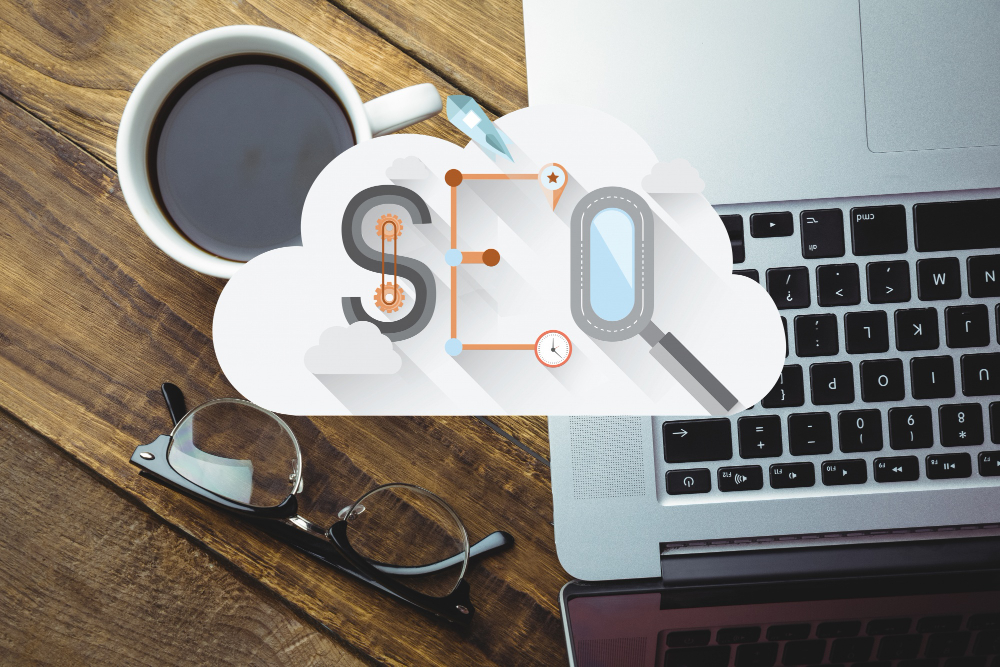 Top view of cloud with the word seo<br />